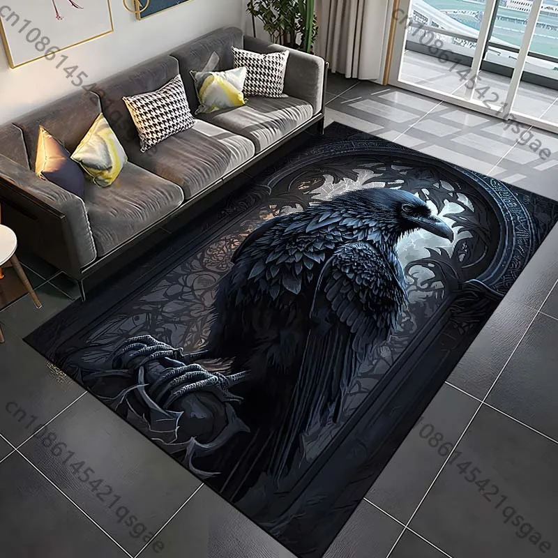 1PC Black raven with arched background Print Carpet Rug for Living Room Bedroom Sofa Doormat Home Decor Non-slip Floor Mat