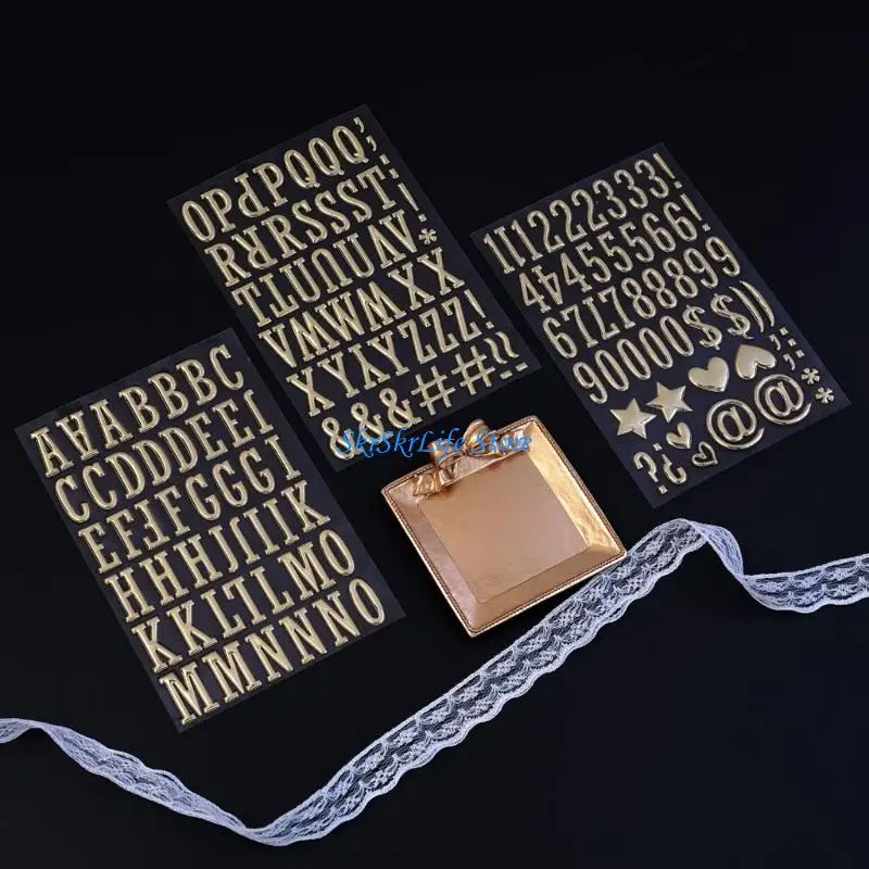 E65E Alphabets Sticker For Journals Decors And Scrapbooking Projects Golden Color
