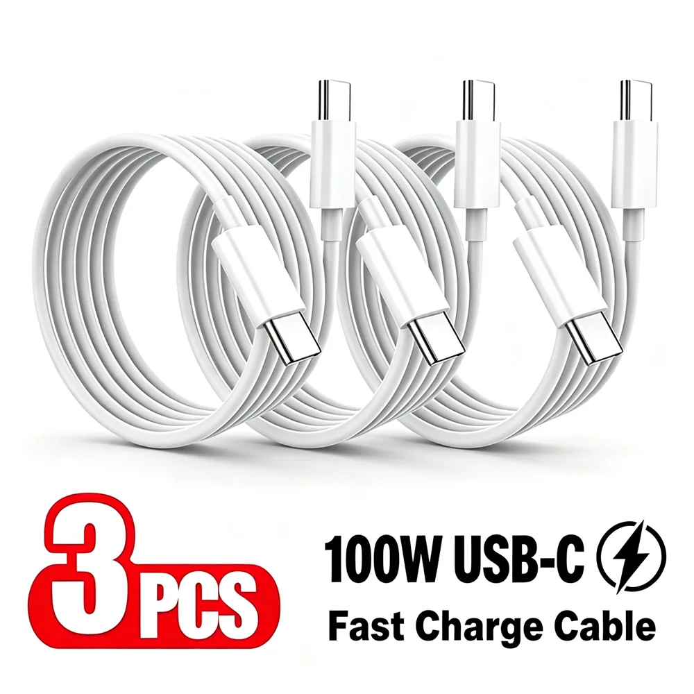 3PCS USB-C 100W Fast Charging Cable For iPhone 15 16 17 Pro Max Samsung S26 Google Moto Xiaomi POCO Honor Dual Type C Data Cable