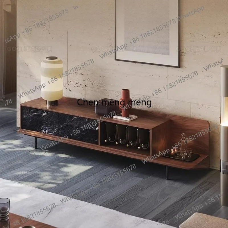 

TV cabinet Italian vintage walnut color living room film and television multi-functional storage floor-to-ceiling cabinet