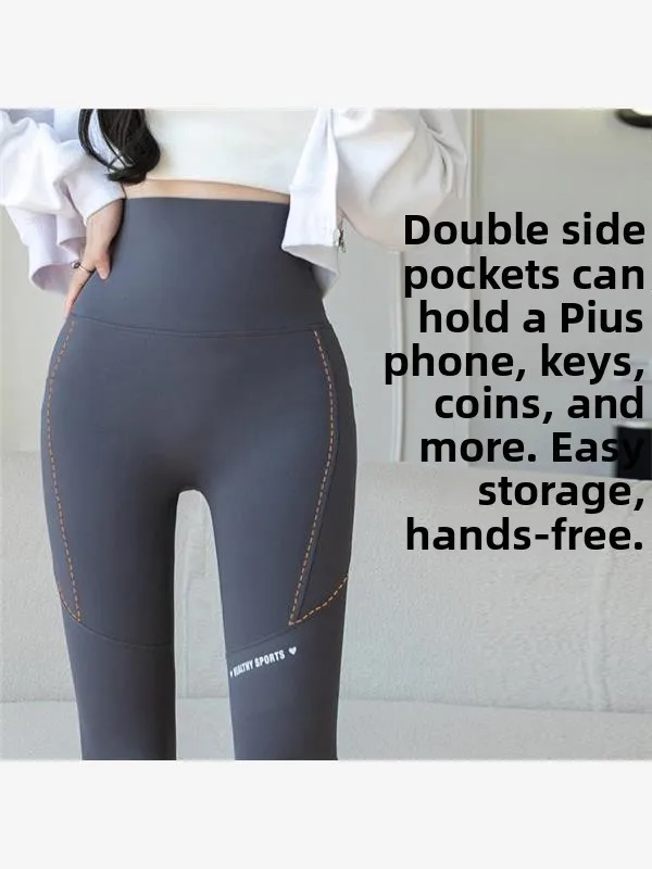 スリムフィットヨガパンツ ハイウエスト 裏起毛 薄手 レディース カジュアルパンツ おしゃれなアークパンツ 春秋 ダブルケット