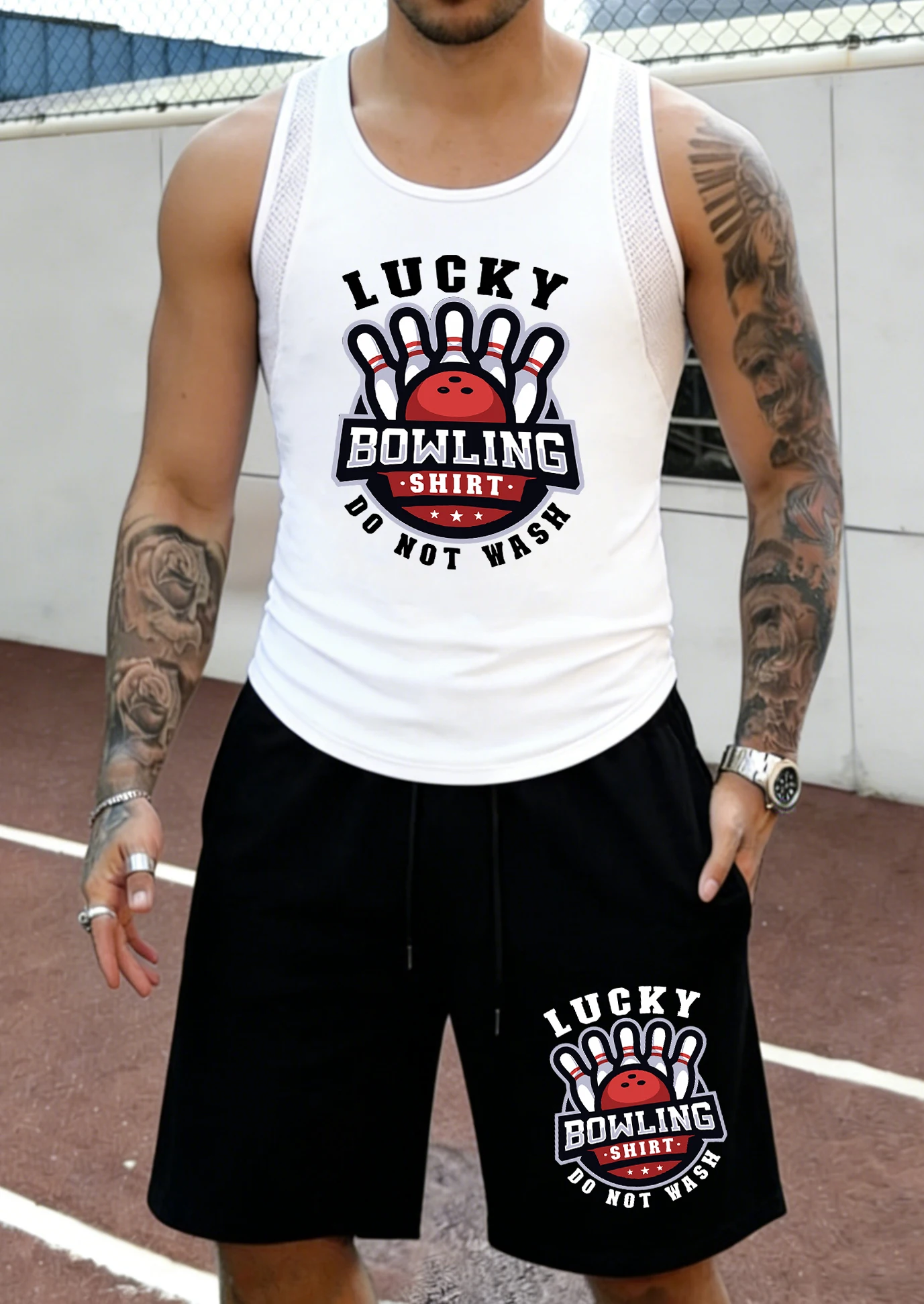 

Lucky Bowling Do Not Wash Printed Summer Comfy Vest Sets Drawstring Beach Bottom Mens Mesh Daily Tank Top Running Casual Sports