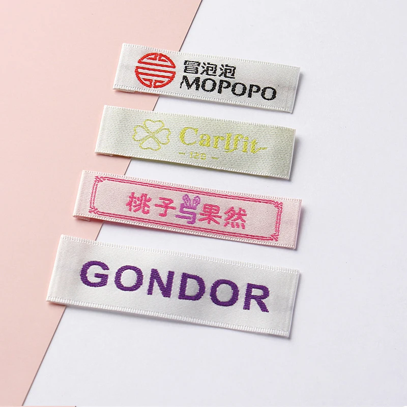 Custom Shuttle-Loom Satin Woven Neck Labels Embroidery Logo Free Design Artwork Smooth Lustrous Clothing Brand Tags