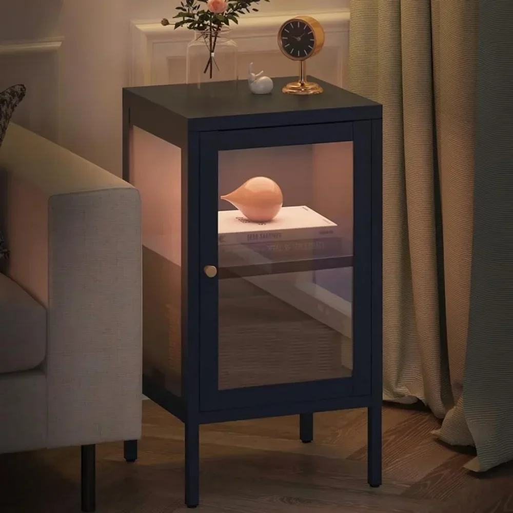 

Small Nightstand Coffee Table for Living Room Metal Side Table With LED Sensor Light Adjustable Shelf Home Furniture Tables Tea