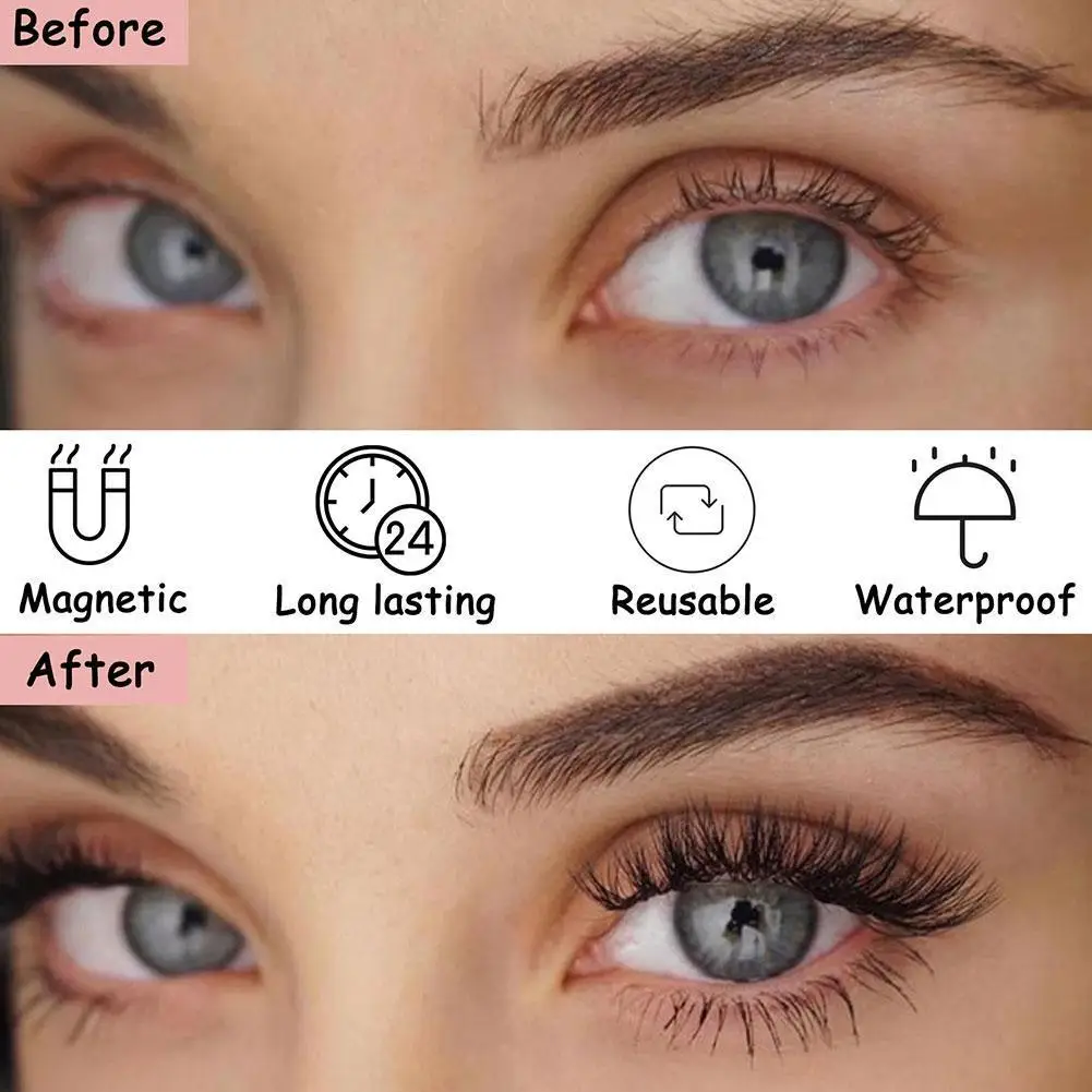 Fake Eyelashes Natural Magnetic No Glue 3D Mink Lashes Natural Feathery Effect Lightweight Flexible Band Fake Lashes Extension