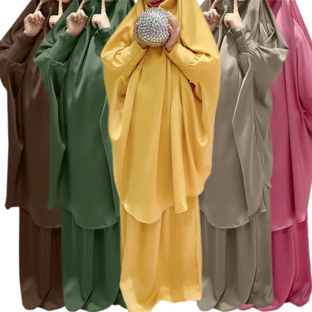 Ramadan Eid Hooded Abaya Prayer Caftan Khimar Set Muslim Girls Kids Hijab Dress Niqab Burqa Prayer Garment Kaftan Islamic Robe