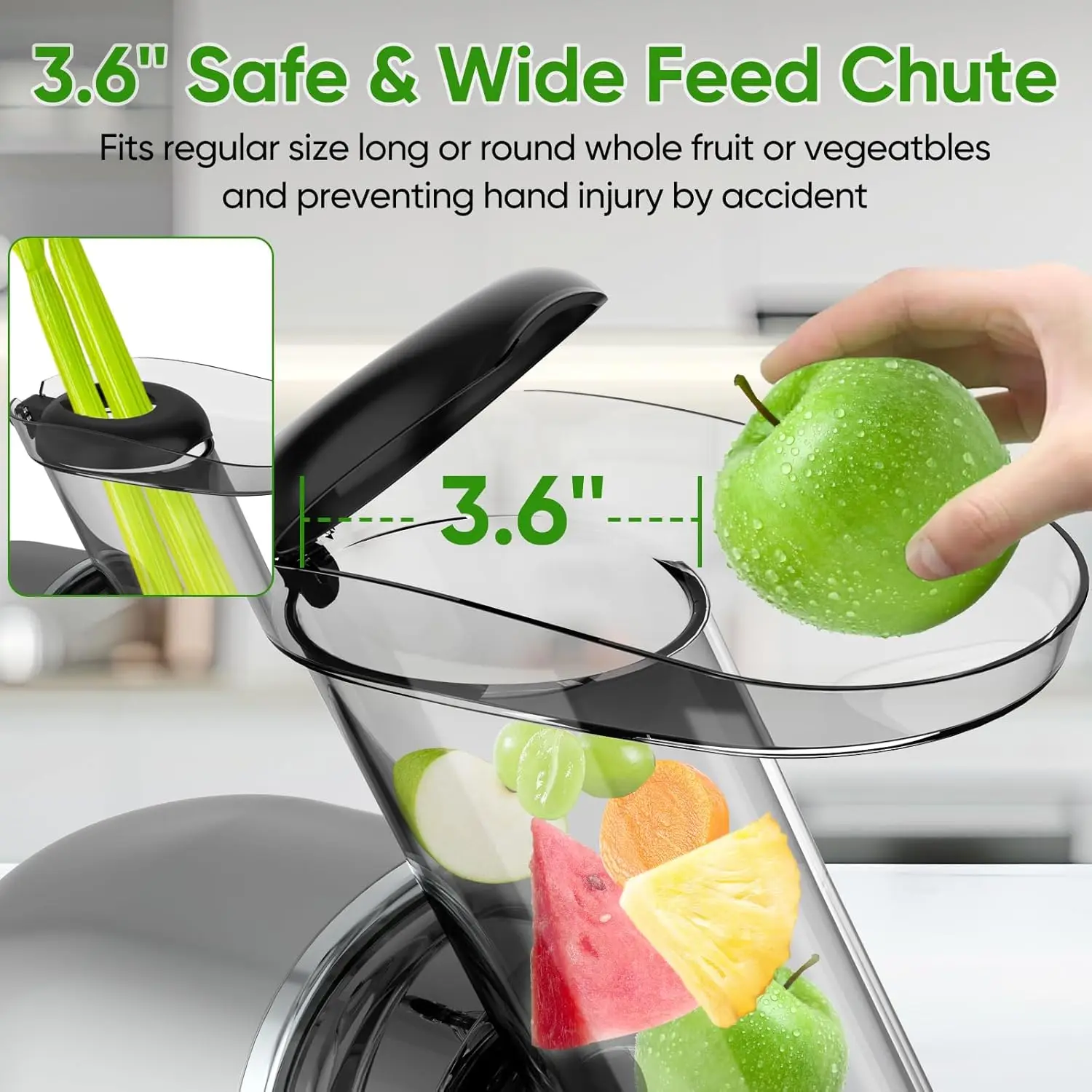 Cold Press Juicer,Slow Masticating Juicer Extractor Soft/hard Mode,3.6 Inch Large Feeder For Vegetable and Fruit,Easy to Clean J