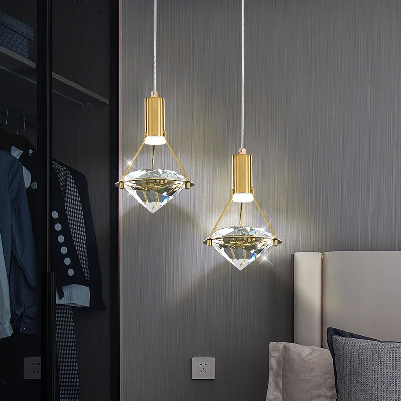 

FSS Modern Bedroom Crystal Chandelier Bedside Long Line Small Chandelier Light Luxury Crystal LED Restaurant Bar Table Lamp