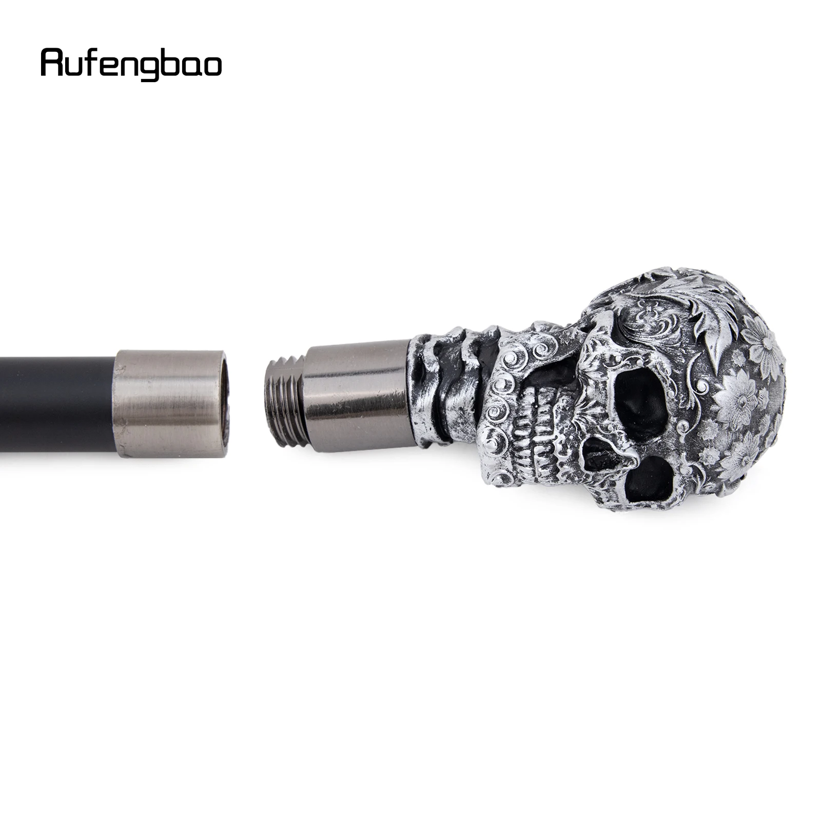 Silver Resin Rose Flower Skull Head Cane Decorative Cospaly Cane Halloween Mace Wand Crosier Performance Stage Cane 94cm