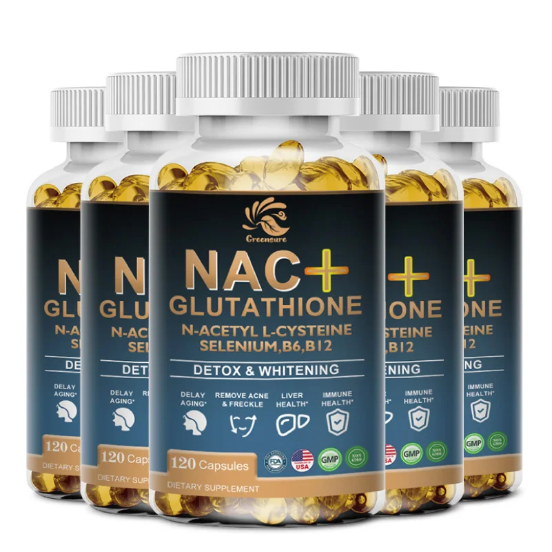 60/120pcs NAC Glutathione Capsules Collagen Antioxidant, Immune & Thyroid Support - Non-GMO, Vegan