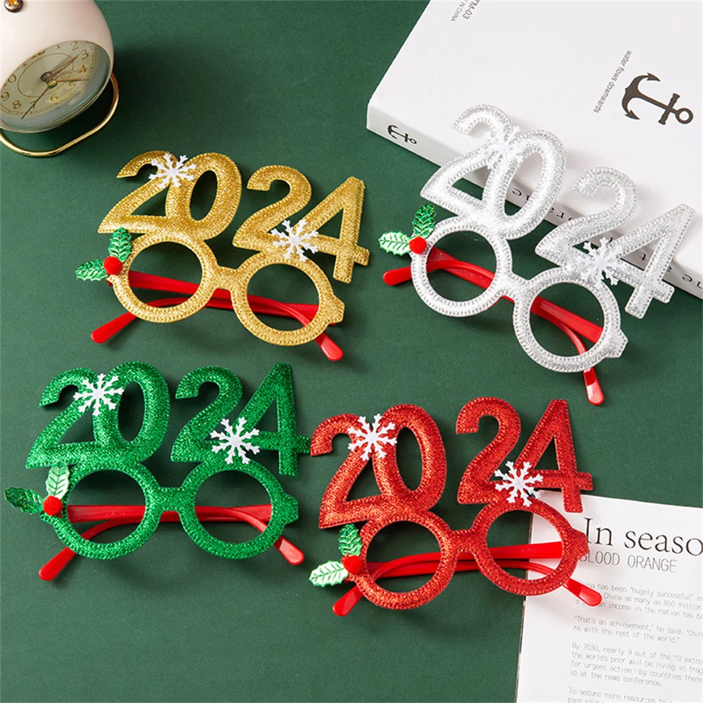 New Year 2024 Glasses Frame Photobooth Props Merry Christmas Ornaments Xmas Navidad Gifts New Year Eve Party Favors Decorations