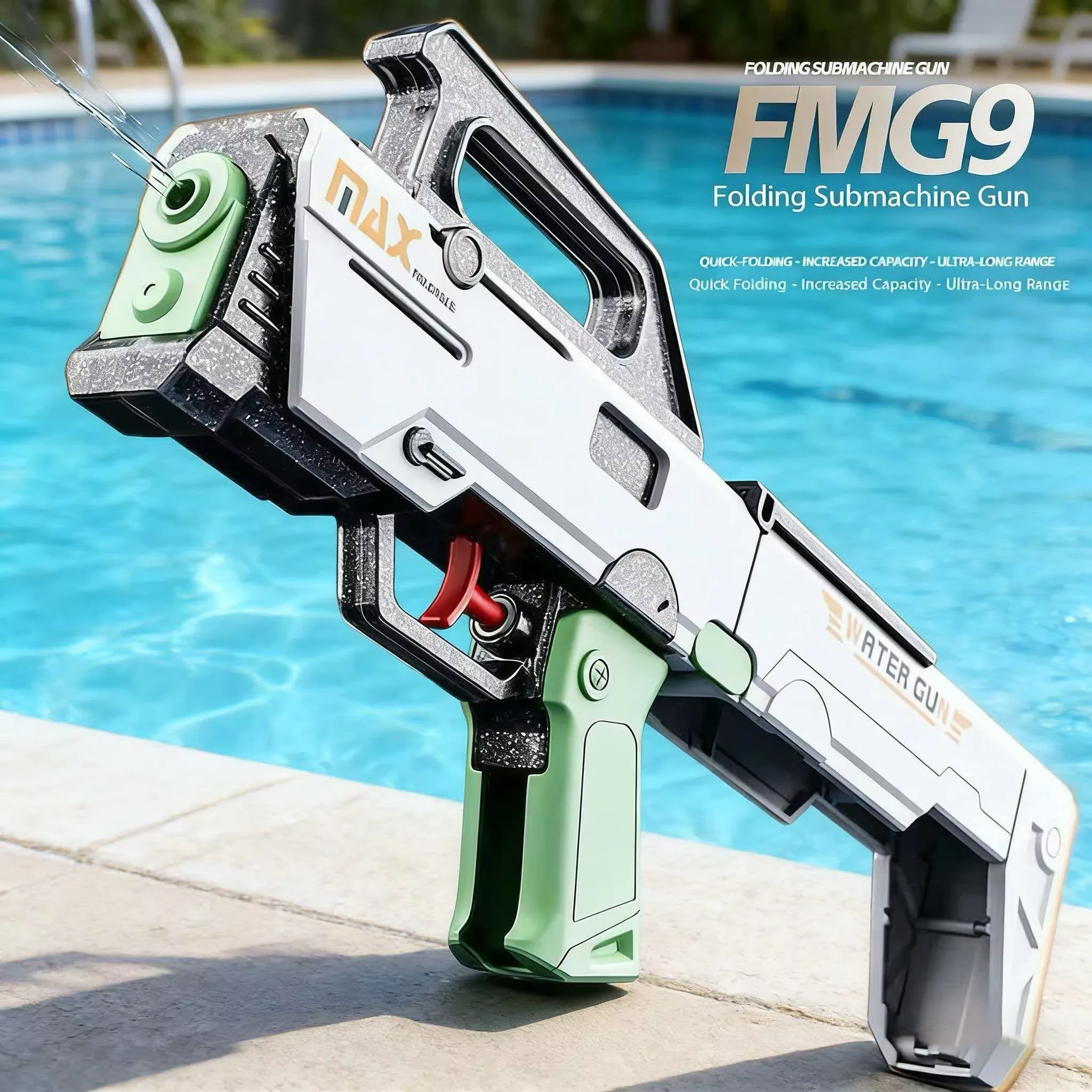 Folding Submachine Water Gun Manual Continuous-Fire Water Toy FMG9 Toy Gun Large Capacity Summer Beach Pool Outdoor Toy Gift