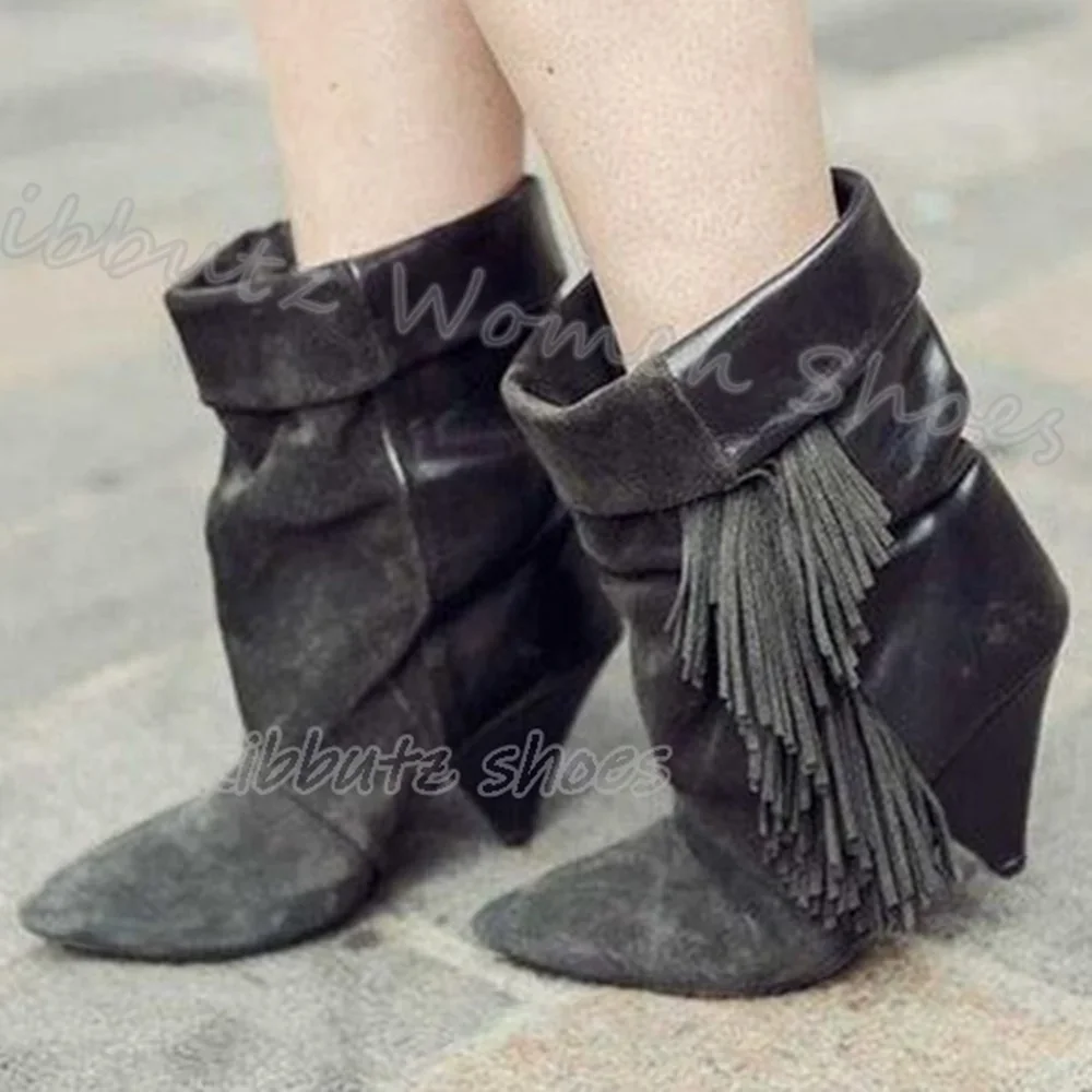 Totem Ankle Boots Genuine Leather Mixed Color Slip-On Novelty Fashion Concise Luxury Women Shoes Pointed Toe Spike Heels Newest