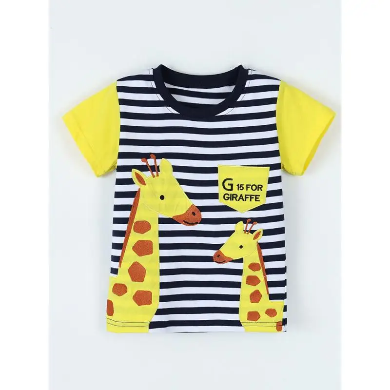 Children's Clothing Boys' And Girls' Tops Short Sleeve Tee Cotton Boys Summer New Style Giraffe Embroidery Euro American Fashion