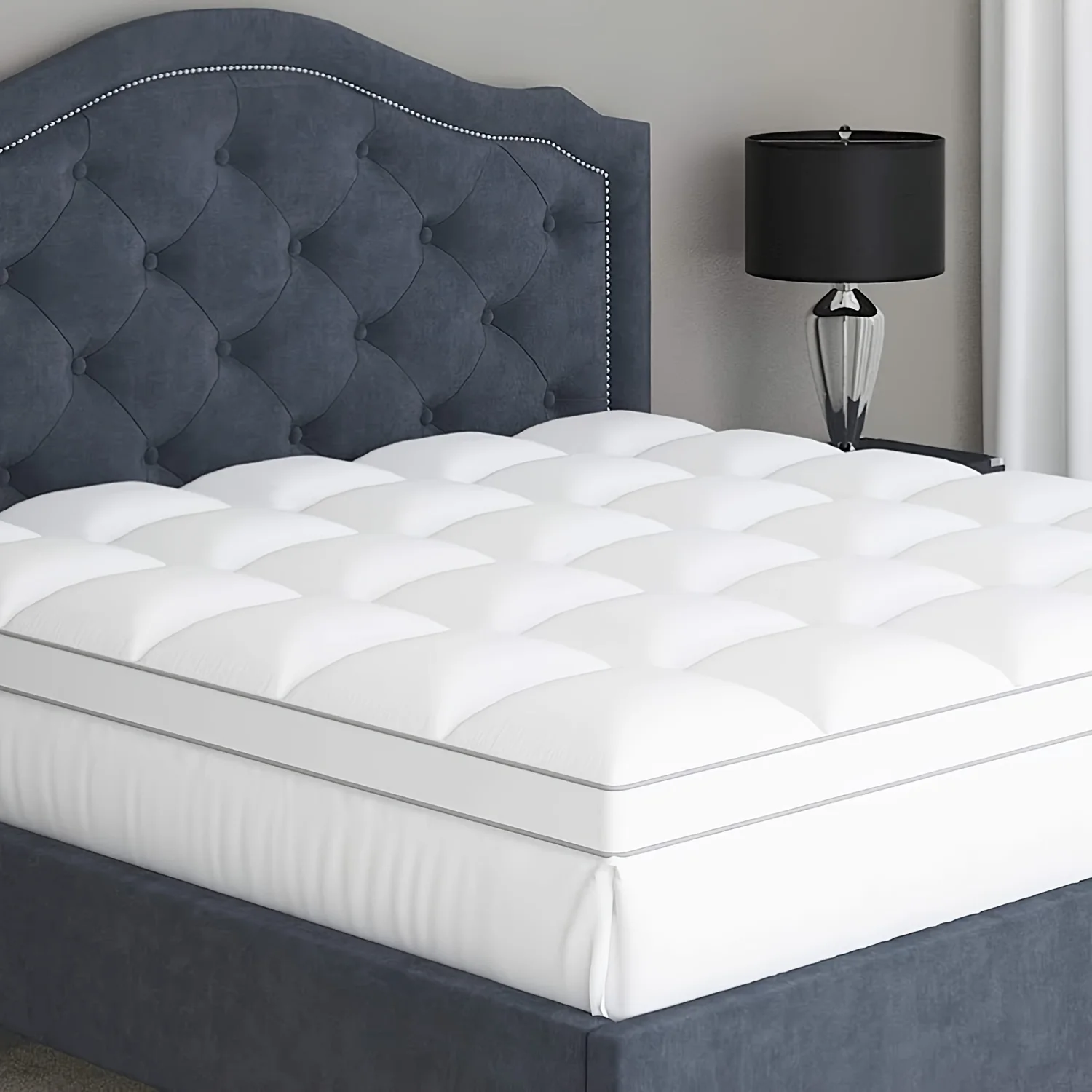 Cooling Quilted Mattress Topper – Soft, Breathable, Plush Down-Like Fill | Deep Pocket Design Fits 8–20 Inch Mattresses | Smooth White Finish for a Refreshing Sleep Experience