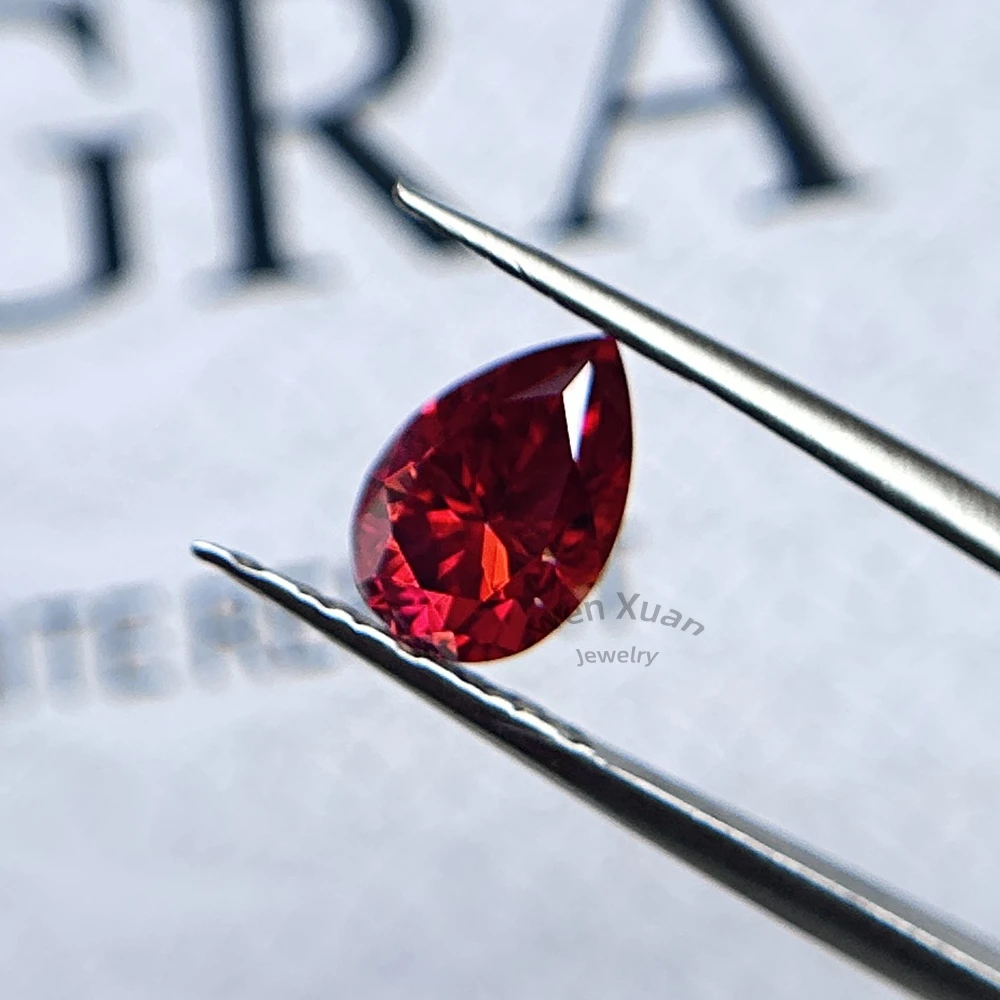 Pear Cut Bright Red Color VVS1 Loose Moissanite Stone Gemstone 4x6-9x13mm 0.5-5ct Real jewelry GRA Certificate