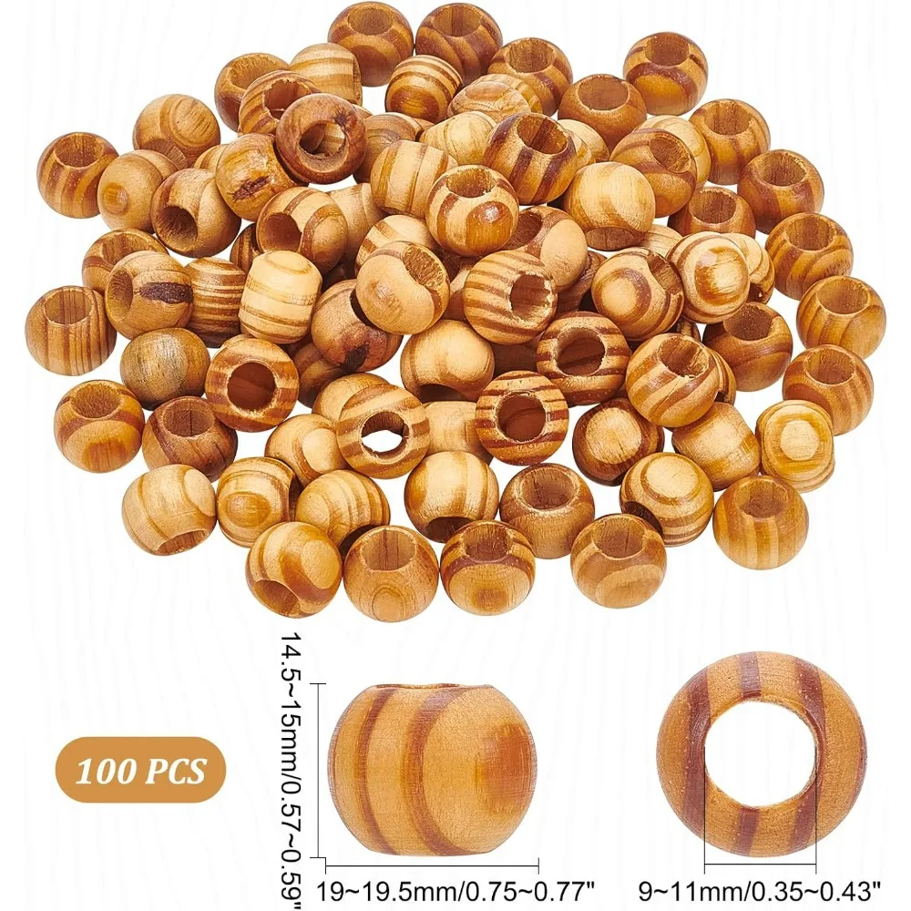 100PCS Pine Wood Beads 19mm in Diameter 10mm Large Hole Wooden Craft Beads Macrame Beads Loose Spacer  for Macrame Craft Kit