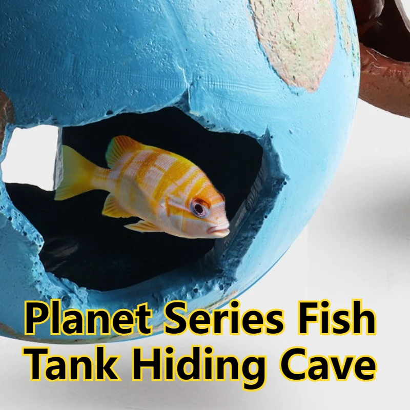 Refugio de cueva oculta para pecera serie Planet para reptiles de camarones y peces pequeños, decoraciones de adorno para acuario con ventosas