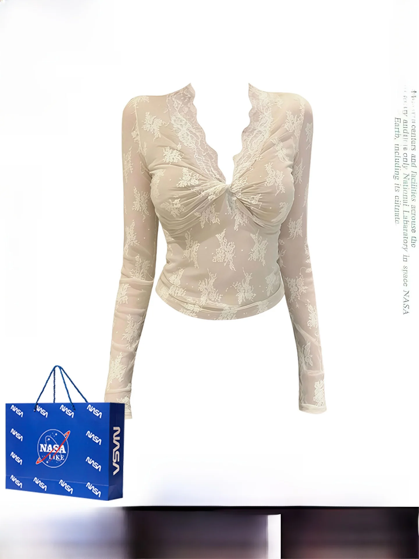 

Сексуальная кружевная блузка с V-образным вырезом и длинными рукавами, женская, весенняя, с узлом, утягивающая, элегантное нижнее белье в корейском стиле с цветочным узором