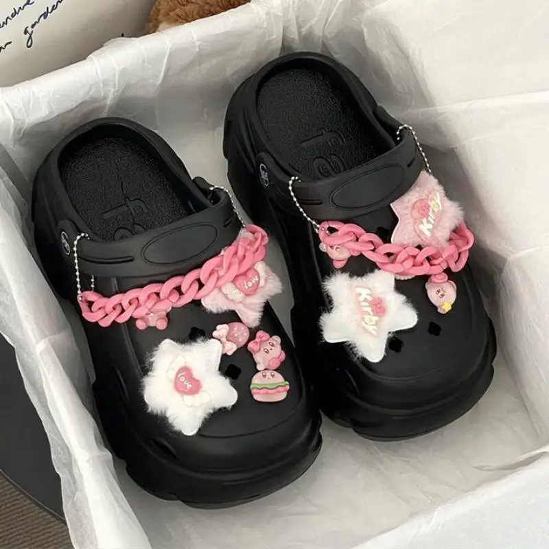 2024 New Hello Kitty Summer Girl Hole Shoes Slippers Cartoon Fashion Thick Sole Increase Height Comfortable Beach Shoes Sandals