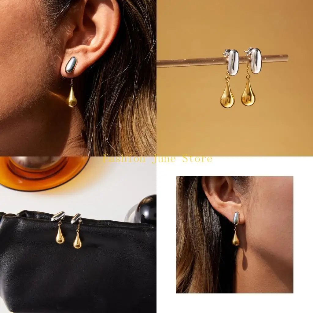 N5KA Front Back Wearing Drop Earrings Stainless Steel Design Comfort Studs Fashion Accessory Metal Texture