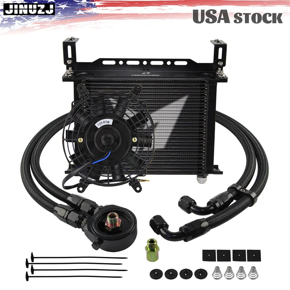 AN10オイルクーラーキット LR 30列+フィルターアダプターホースキット +7インチ電動ファンキット ブラック
