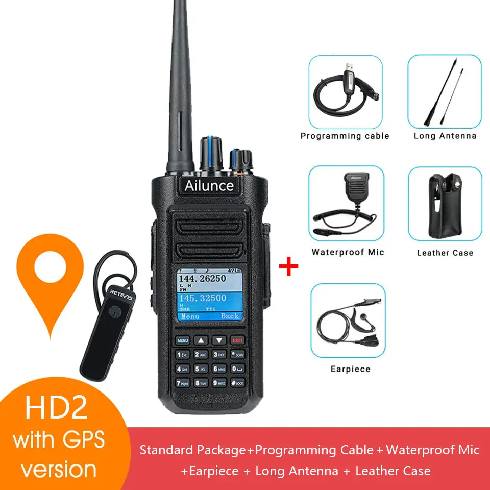 Топ! HD2 Walkie Talkie DMR Walkie-Talkie UHF VHF Ham Двусторонняя радиостанция IP67 Водонепроницаемый трансивер дальнего действия