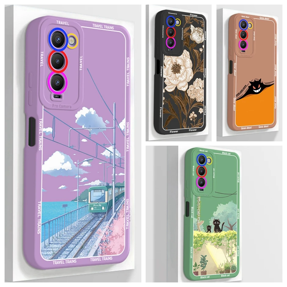 For Tecno Camon 18 18P Case CH6 CH7 Soft Silicone Phone Cover for Camon 18 Camon18 P Camon18P Cases Straight Edge Bumper Fundas