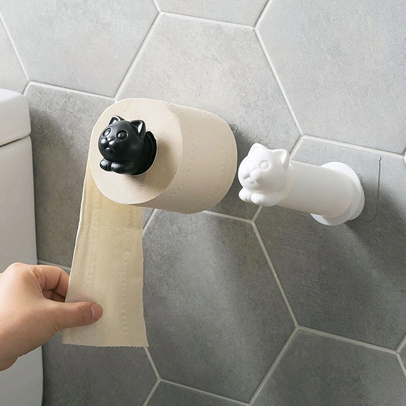 1pcs Wall-Mounted Toilet Paper Holder Cartoon Cat Telescopic Tissue Holder Kitchen Tissue Roll Dispenser Bath Paper Towel Roll