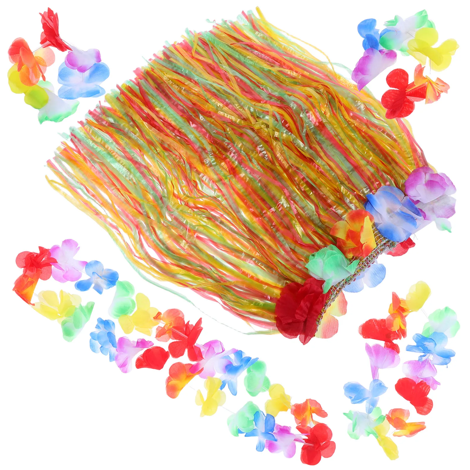 4pcs Hawaiian Kids Grass Skirt Set Luau Party Costume Dance Outfit With Head Garland Bracelets Blue Role Play Accessories