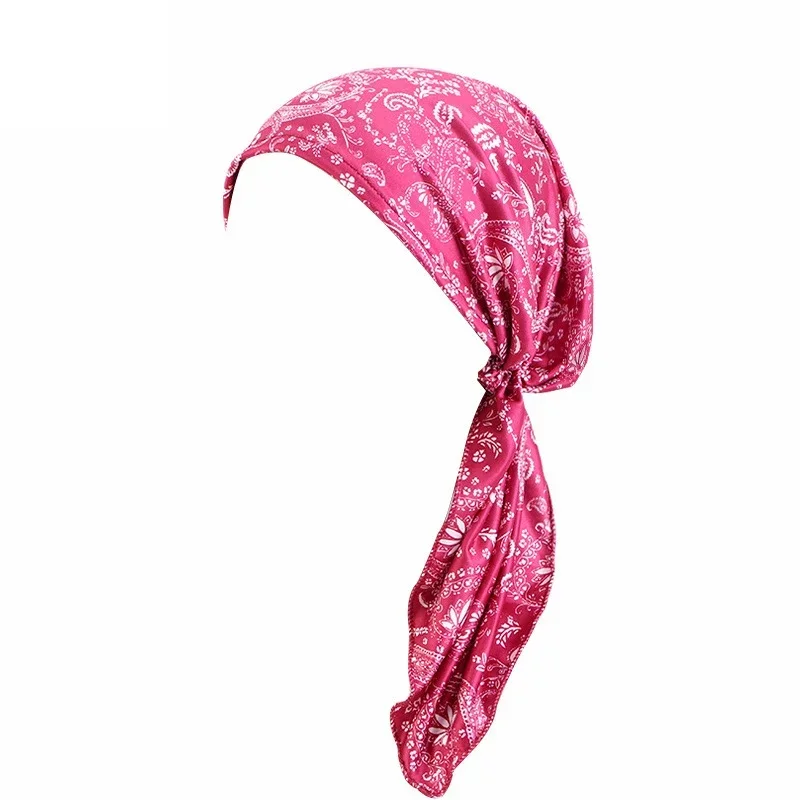 Novas mulheres impressão pré-amarrado chapéu turbante muçulmano interior hijab quimio boné perda de cabelo cauda longa lenço bandana bonnet gorros