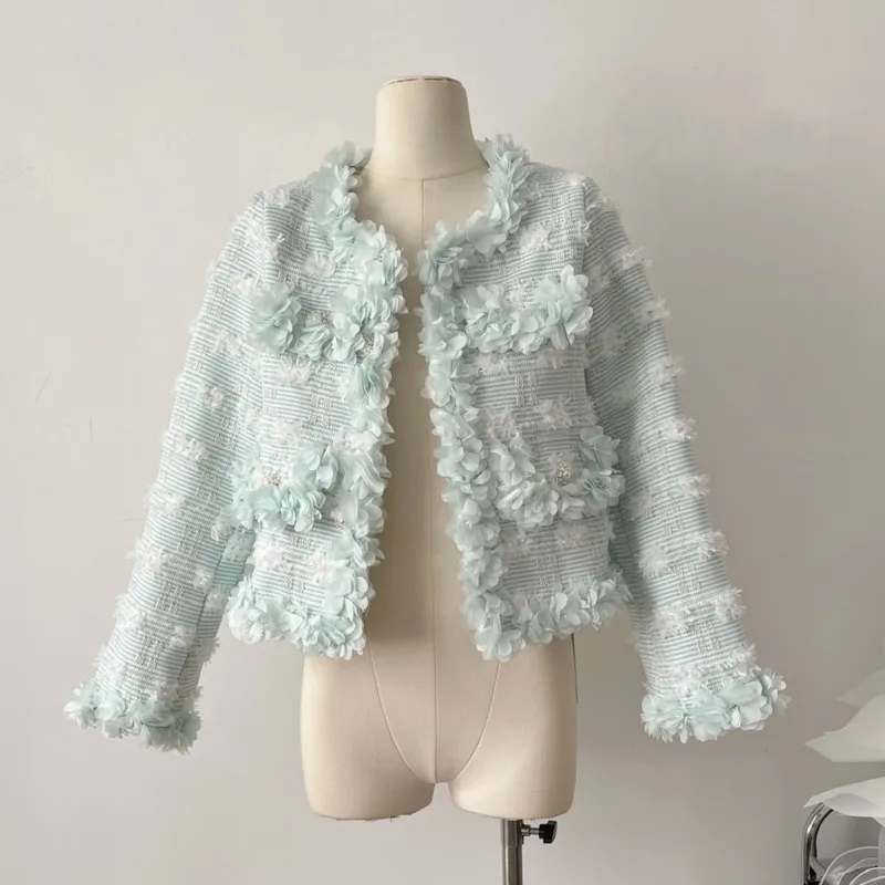 2024 autunno nuovo piccolo profumato lusso 3D fiori giacche di Tweed per le donne cappotto di lana moda francese capispalla eleganti Chaquetas