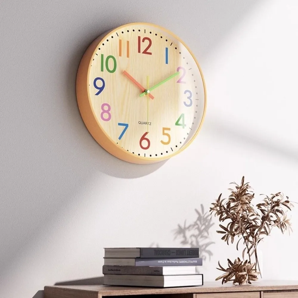 Easy Read 12 Inch Numeral Wall Clock Non Ticking Colorful Silent Electronic Clock Plastic Quartz Clock Classroom Decors