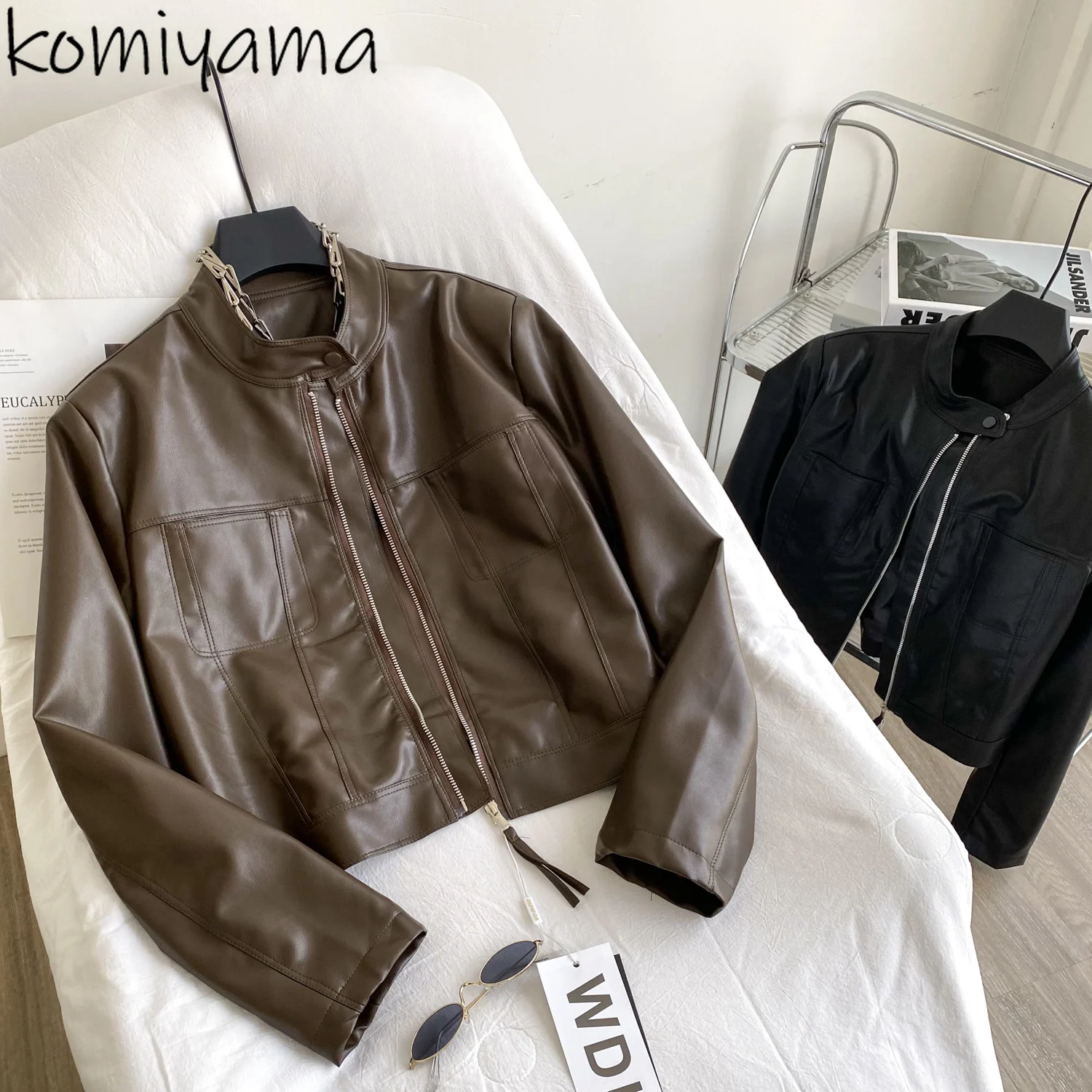 

Stand Collar 2025 Casaco Vintage Pu Leather Chaquetas De Mujer Fashion Long Sleeve Jacket Jaqueta Feminina Woman Jackets