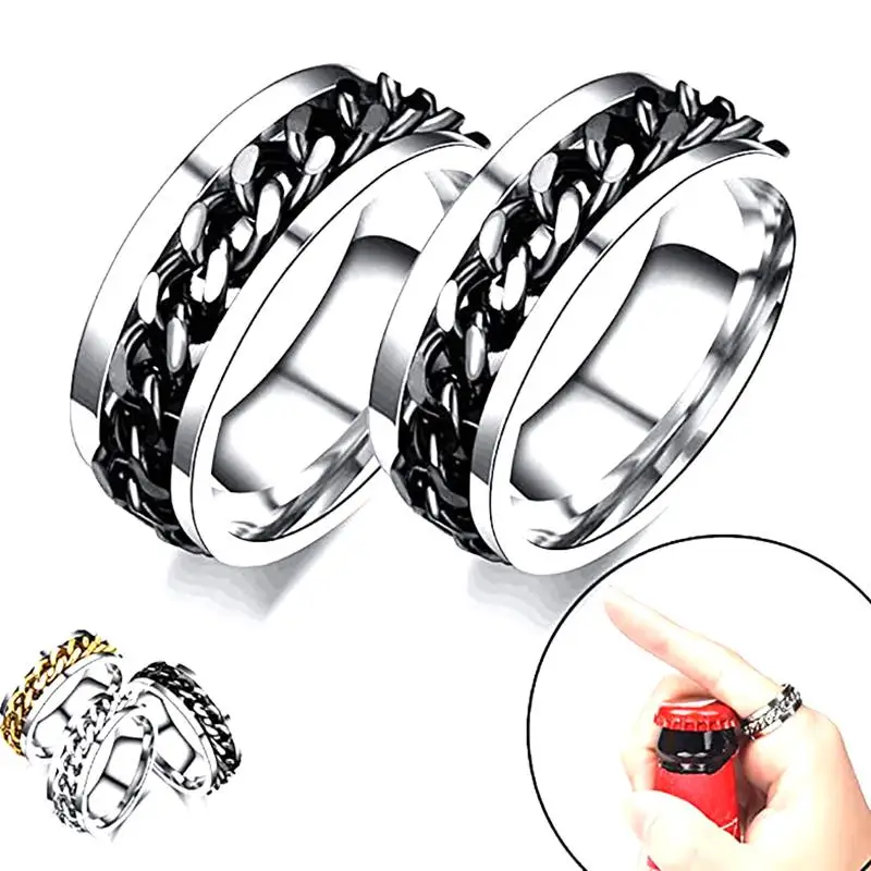 Ring Bottle Opener Titanium Steel Chain Rotation Rings Unisex Excellent Gift