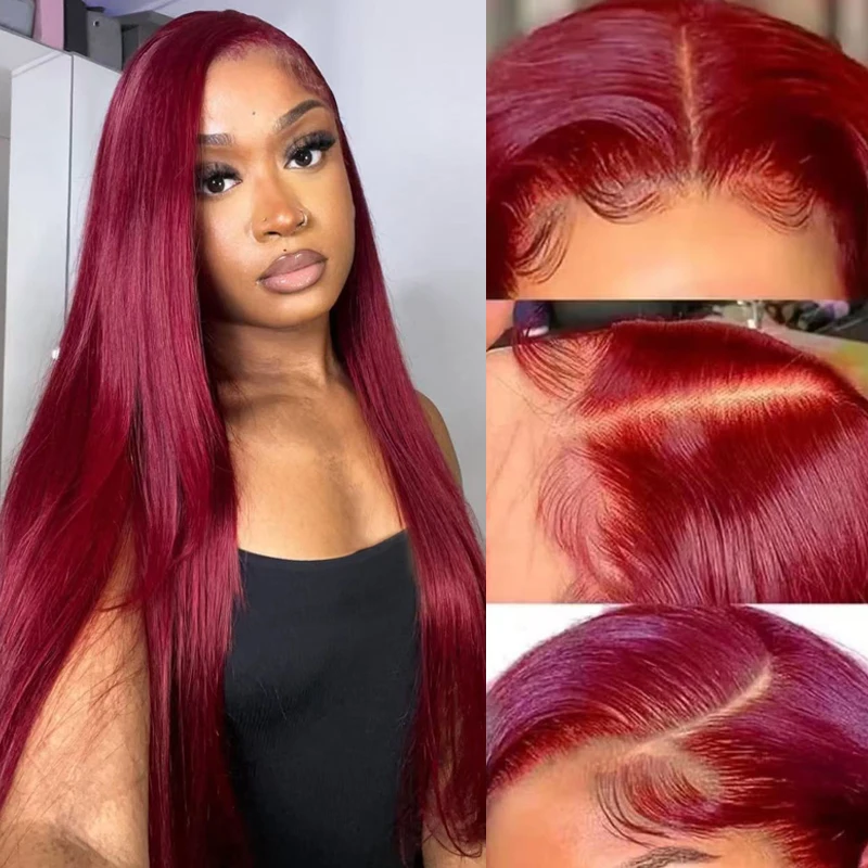 99J Burgundy Lace Front Wigs Human Hair Red Colored Straight 13x6 Lace Front Wigs Human Hair Pre Plucked with Baby Hair