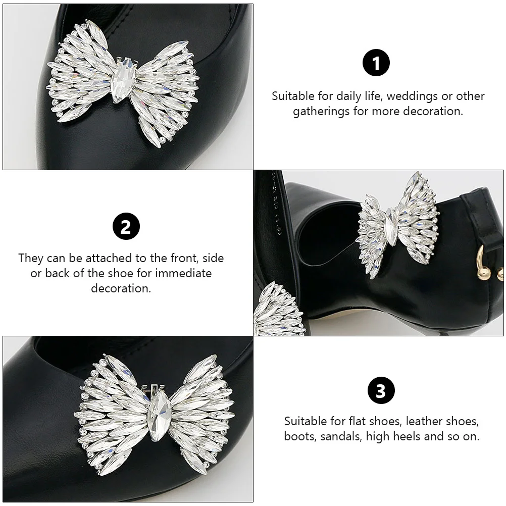 

1 Pair Detachable Butterfly Knot Shoe Clips Silver For Flat Sandals Heels Decorative Accessories Bowknot Ornaments