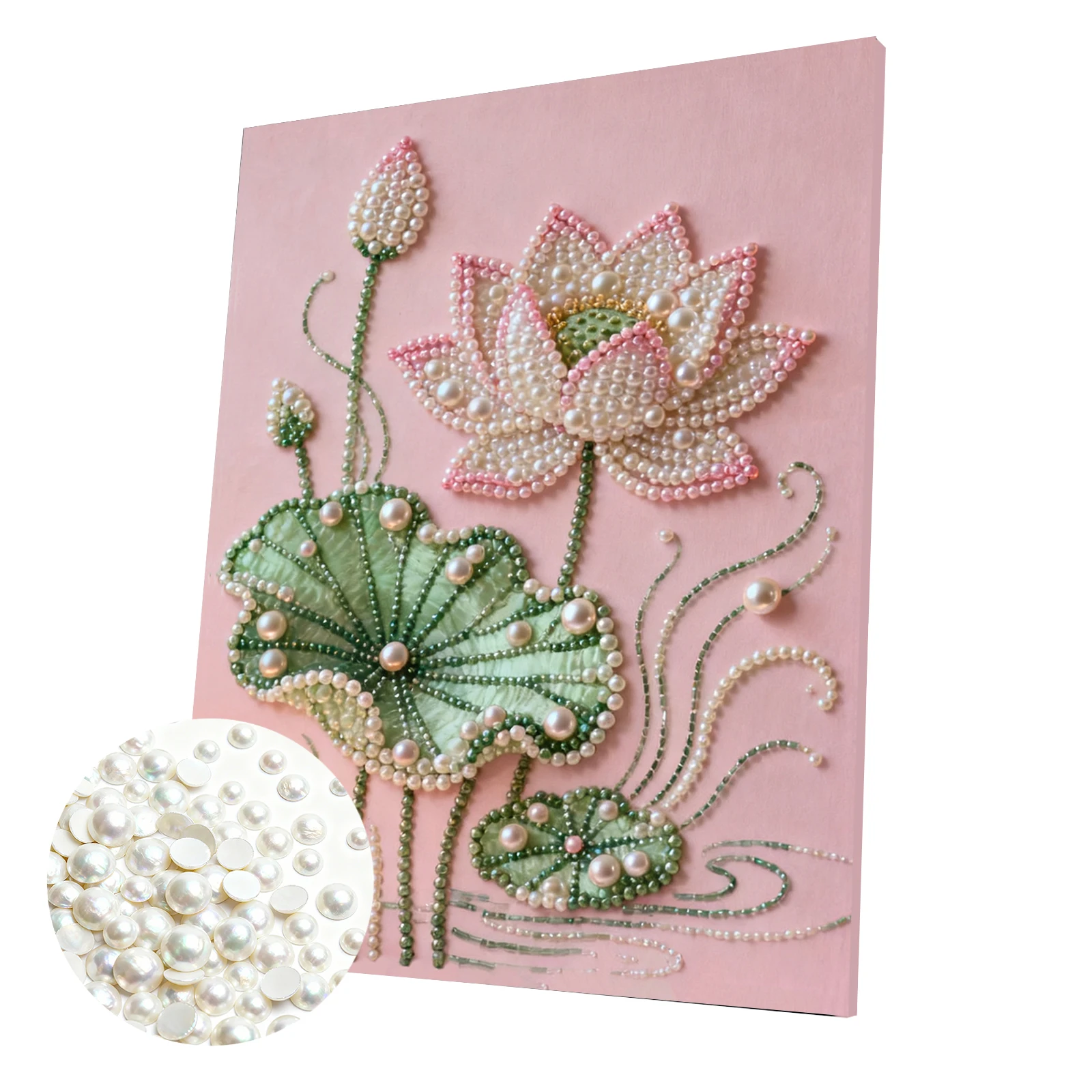 

Набор для рисования жемчужными бусинами «Розовый лотос» для взрослых, для декора стен дома, 40x50 см, с рамкой