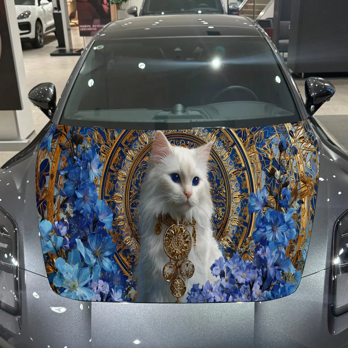 

Golden Mystic Pattern White Cat Car Hood Vinyl Stickers Car Surface Protection Decal Car Decoration Cover Vinyl Wraps Waterproof