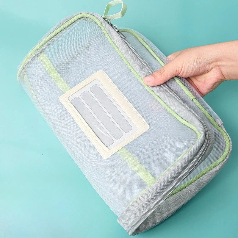 A4 ตาข่ายแฟ้มกระเป๋า 3 ชั้นขนาดใหญ่ความจุ L รูปร่างเปิดโปร่งใส Organizer นักเรียนสอบโฟลเดอร์เอกสารกระเป๋าเก็บ