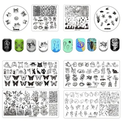 Animal Butterfly Cat Template Plate Flower Leaf Nail Stamping Plates Lines Geometry Cartoon Image Plate Art Skull Stencil Tools