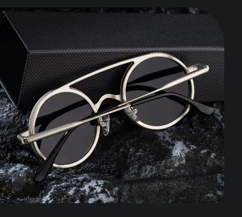 Kleine Runde Steampunk-Sonnenbrille für Herren 2026 Luxusmarke Klassische Doppelbalken-Sonnenbrille für Männer Punk-Fahrbrille Schattierungen – Detail 5