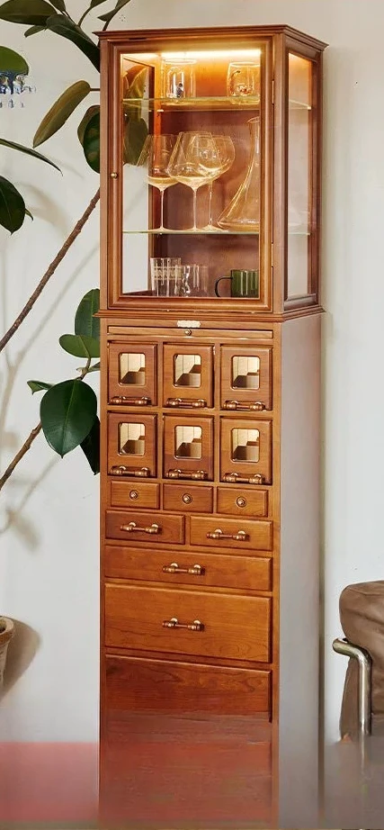 

P6/29 multi-drawer retro glass door display cabinet with lamp removable cultural play locker