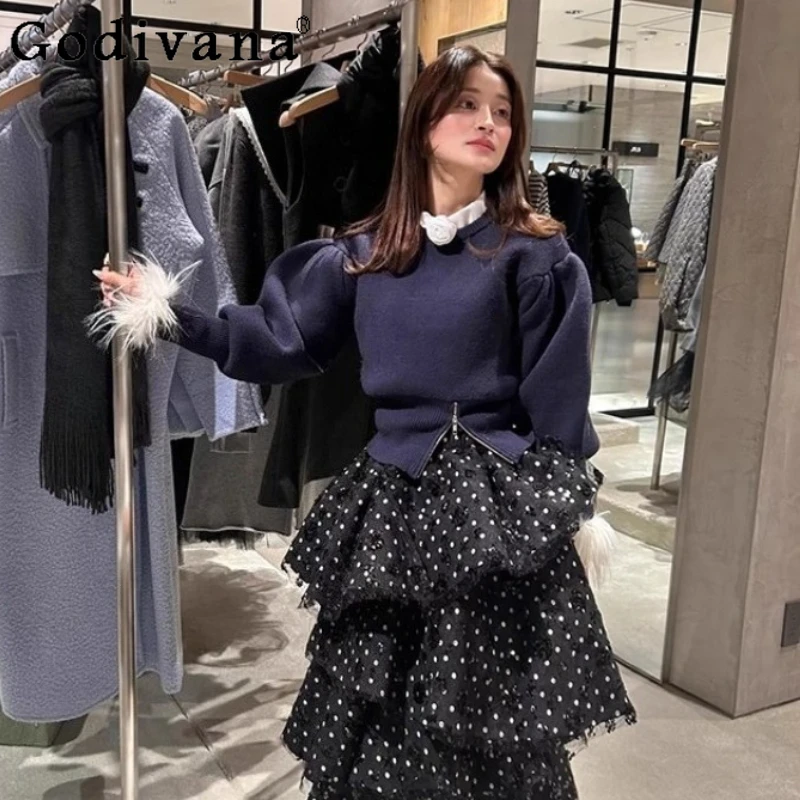 

Japanese Style Sweet Plush Patchwork Sweater Autumn and Winter New Girls' Fashion Casual Sweater Women's Knitted Pullover Top