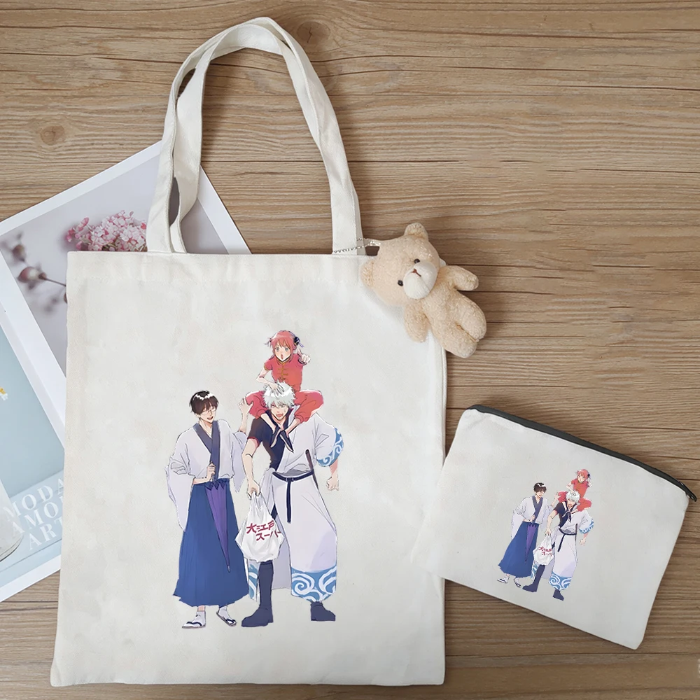 

Набор из 3-х сумок-шопперов с принтом в стиле аниме и манги Gintama (Кагура, Саката Гинтоки, Камуи), унисекс, с милым мультяшным дизайном.