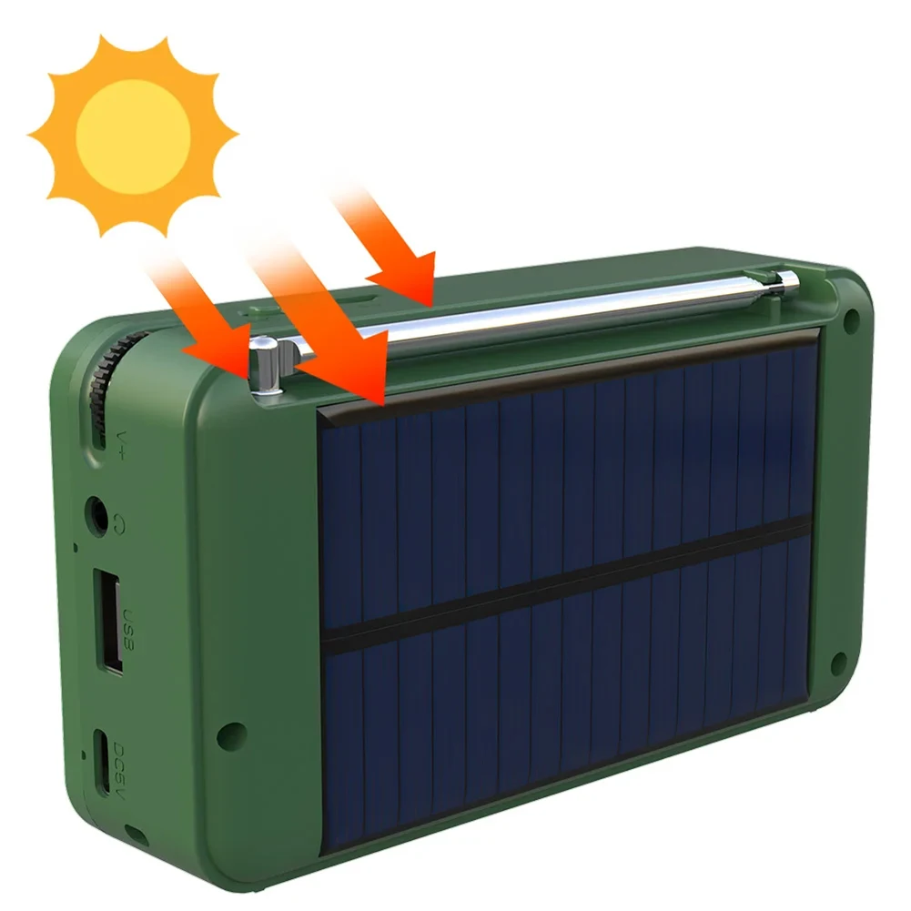 

Loudspeaker Bluetooth-Compatible Solar Powered/Rechargable Emergency Radio Receiver Supports U Disk TF Card MP3 Play LCD Display