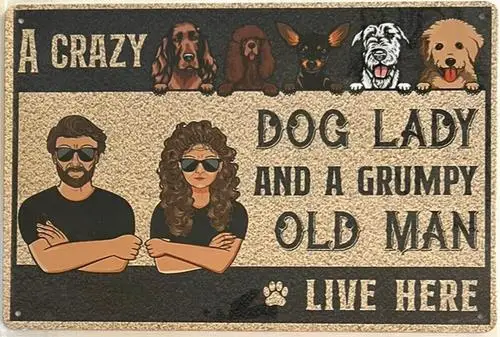 A Crazy Dog Lady Lives Here ; Vintage Novelty Metal Sign