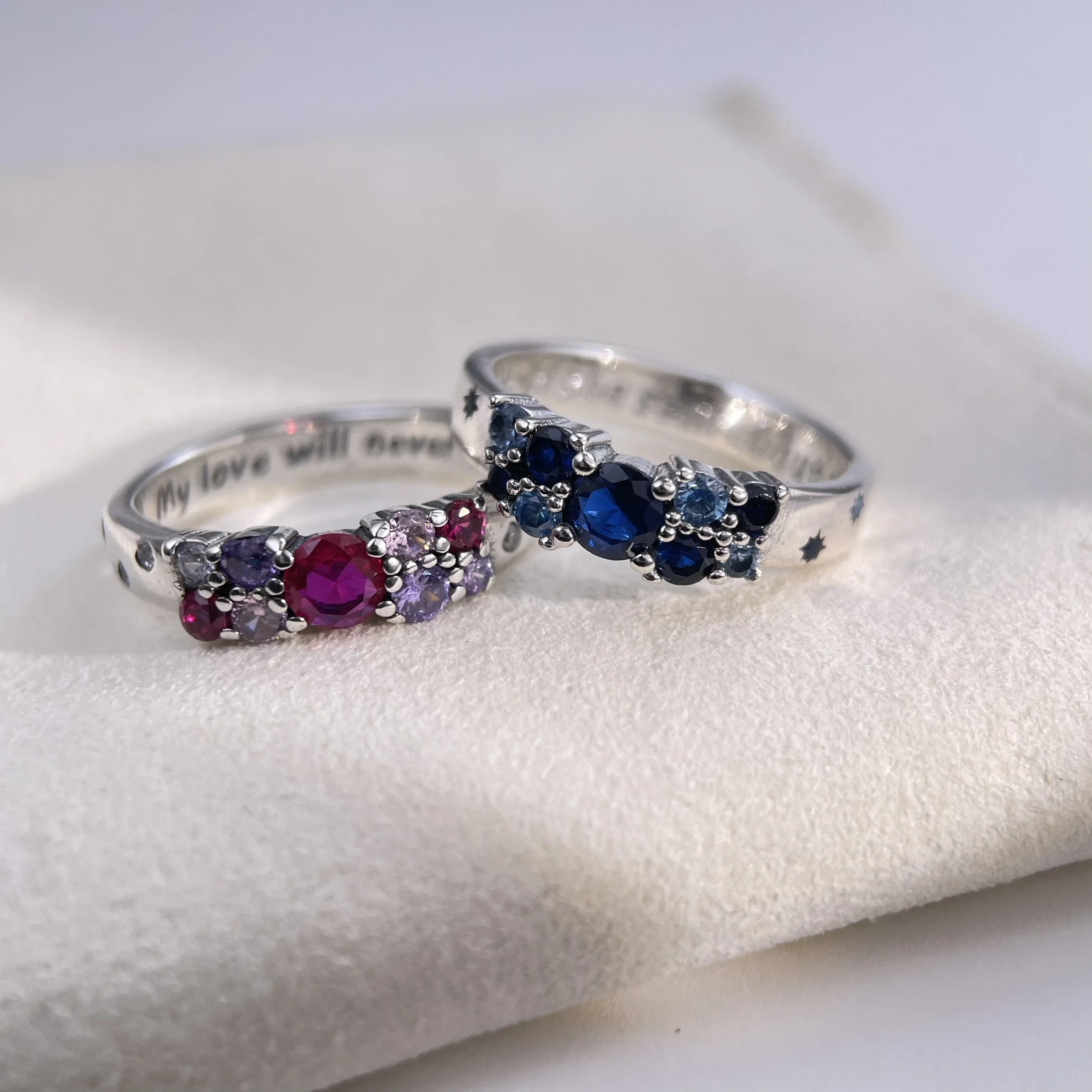 Real 100% Pink Blue Zircon Sparkling Rings for Women Fine Jewelry Anniversary Gifts 925 Sterling Silver image 4