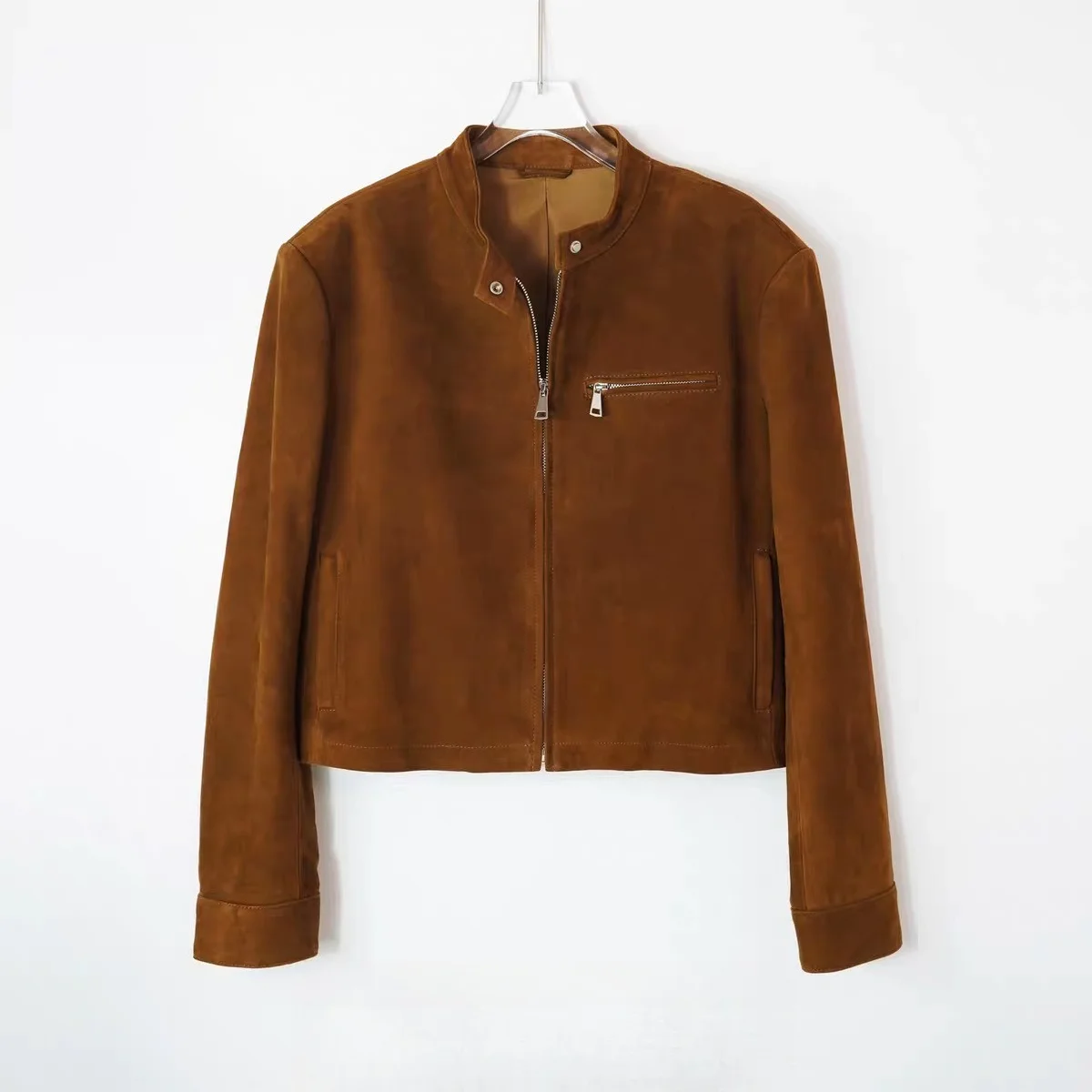 سترة جلدية عالية الجودة للنساء 2025 س الرقبة الكشمير معطف جلد الغزال الإناث التخسيس تنوعا Jaqueta الشارع الشهير