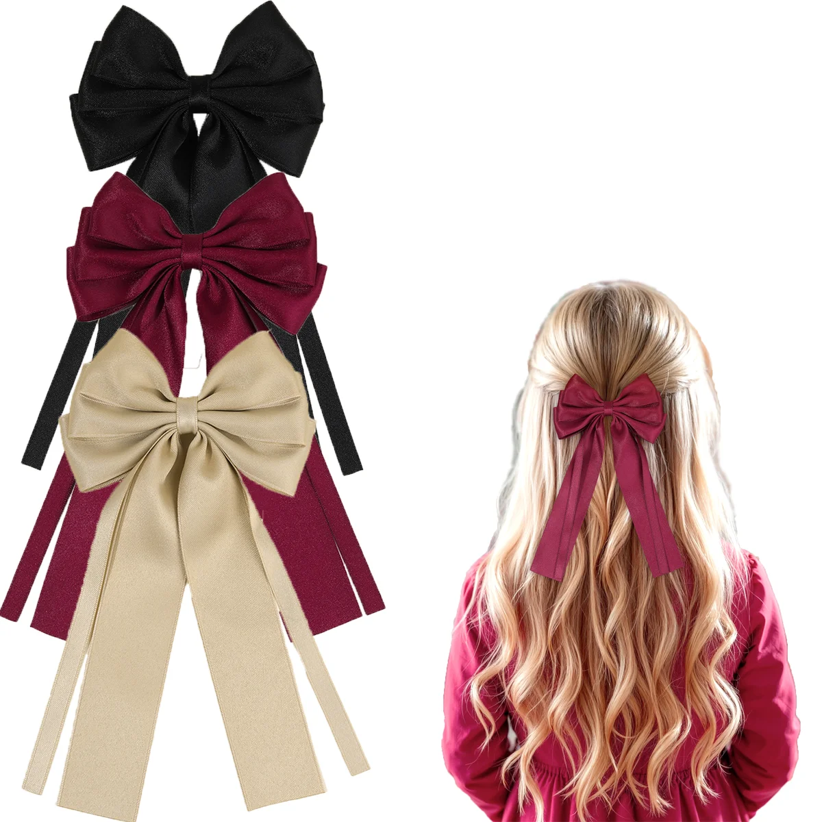 العصرية الصلبة القوس مقاطع الشعر للفتيات الساتان Bowknot دبابيس الشعر الاطفال ذيل حصان باريت الكورية غطاء الرأس أغطية الرأس إكسسوارات الشعر #1